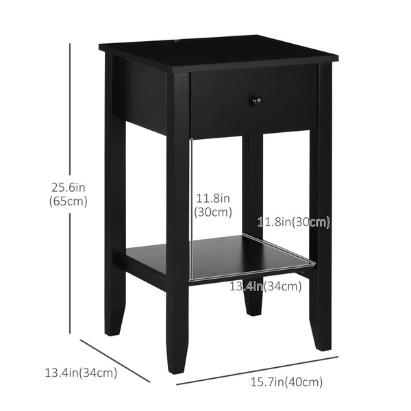 Set of 2 side tables with drawer and lower shelf, black