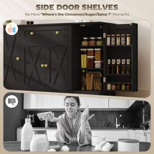 Farmhouse style coffee sideboard with doors, adjustable shelves, drawer, barn style sliding doors, black