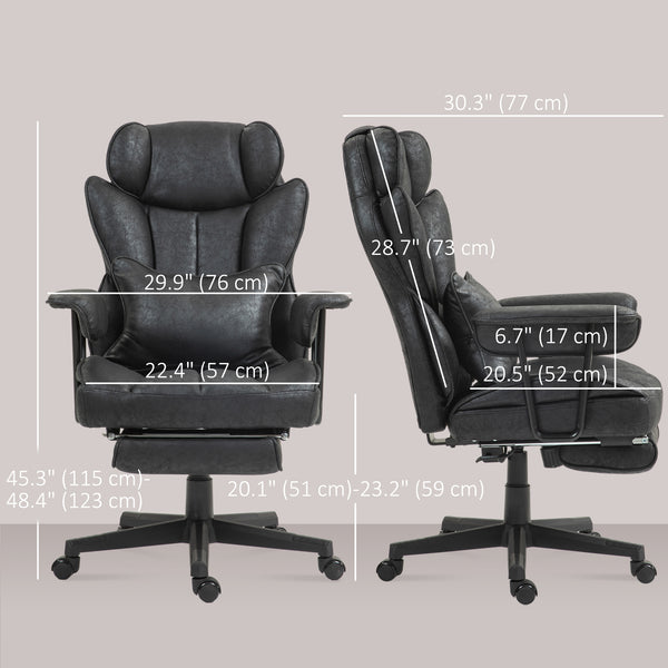 Office chair with footrest and lumbar support, black