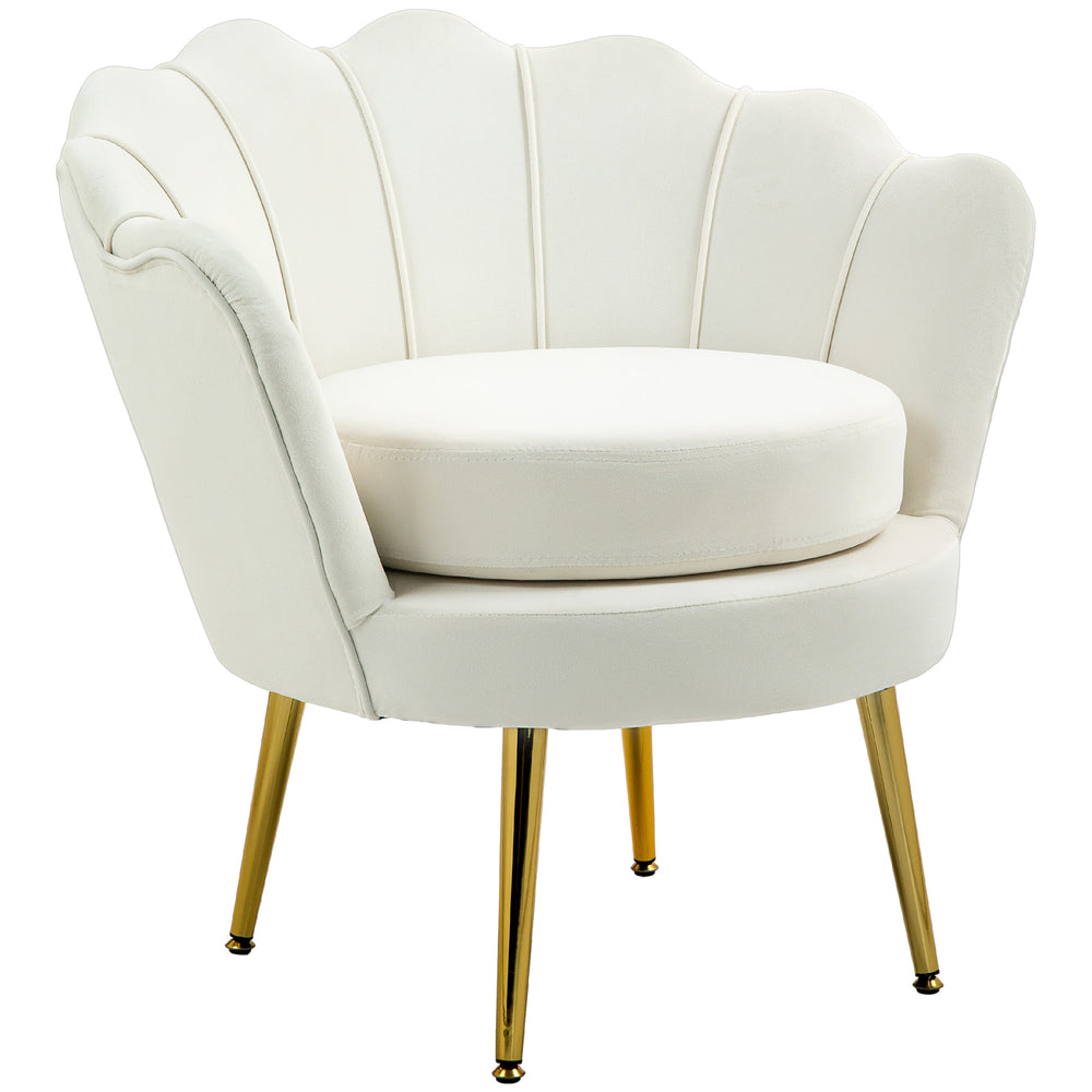 Lotus velvet fabric accent chair with gold metal legs, cream white