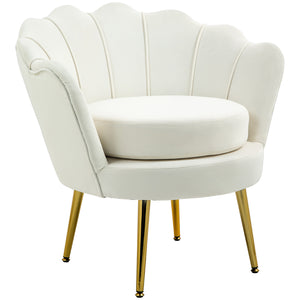 Lotus velvet fabric accent chair with gold metal legs, cream white