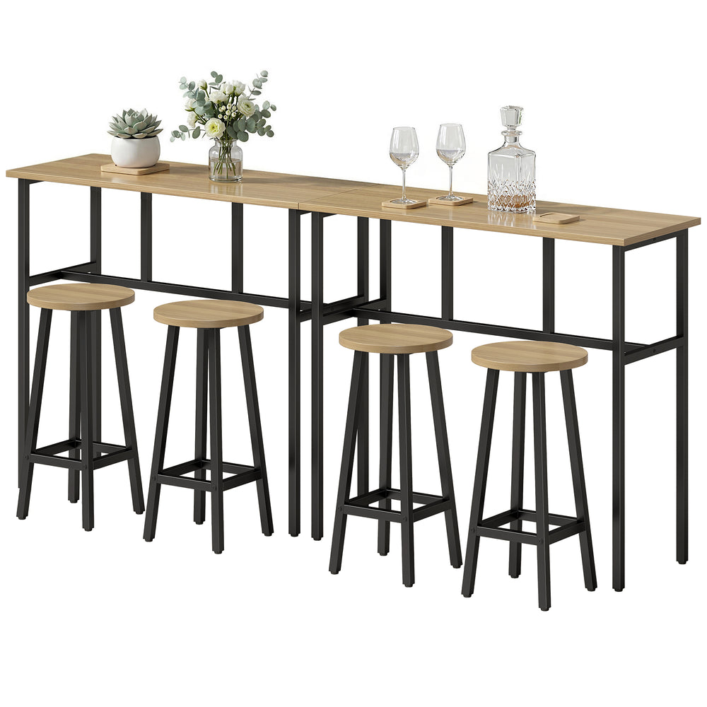 6-piece bar set with 2 high tables and 4 stools – Gray-brown wood effect and black