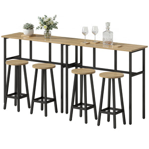 6-piece bar set with 2 high tables and 4 stools – Gray-brown wood effect and black