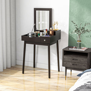 Dressing table with folding mirror and 2 drawers, black