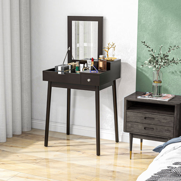 Dressing table with folding mirror and 2 drawers, black