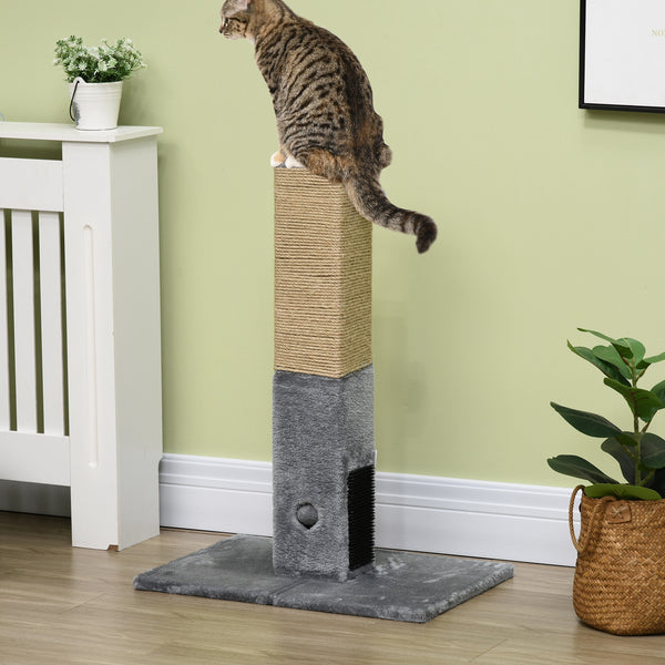 79cm High Cat Tree with Hanging Balls, Grooming Brushes and Stable Base, Grey