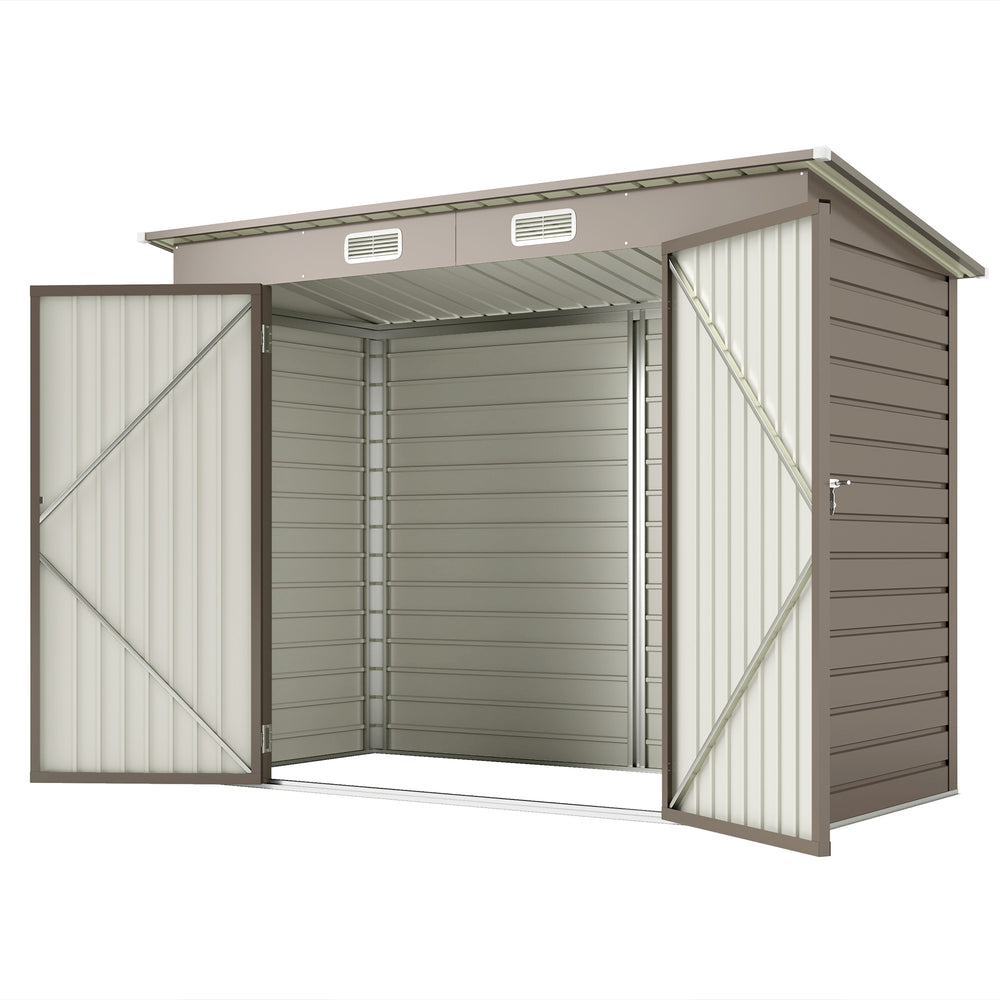 Galvanized garden shed with double doors and 2 vents, light grey