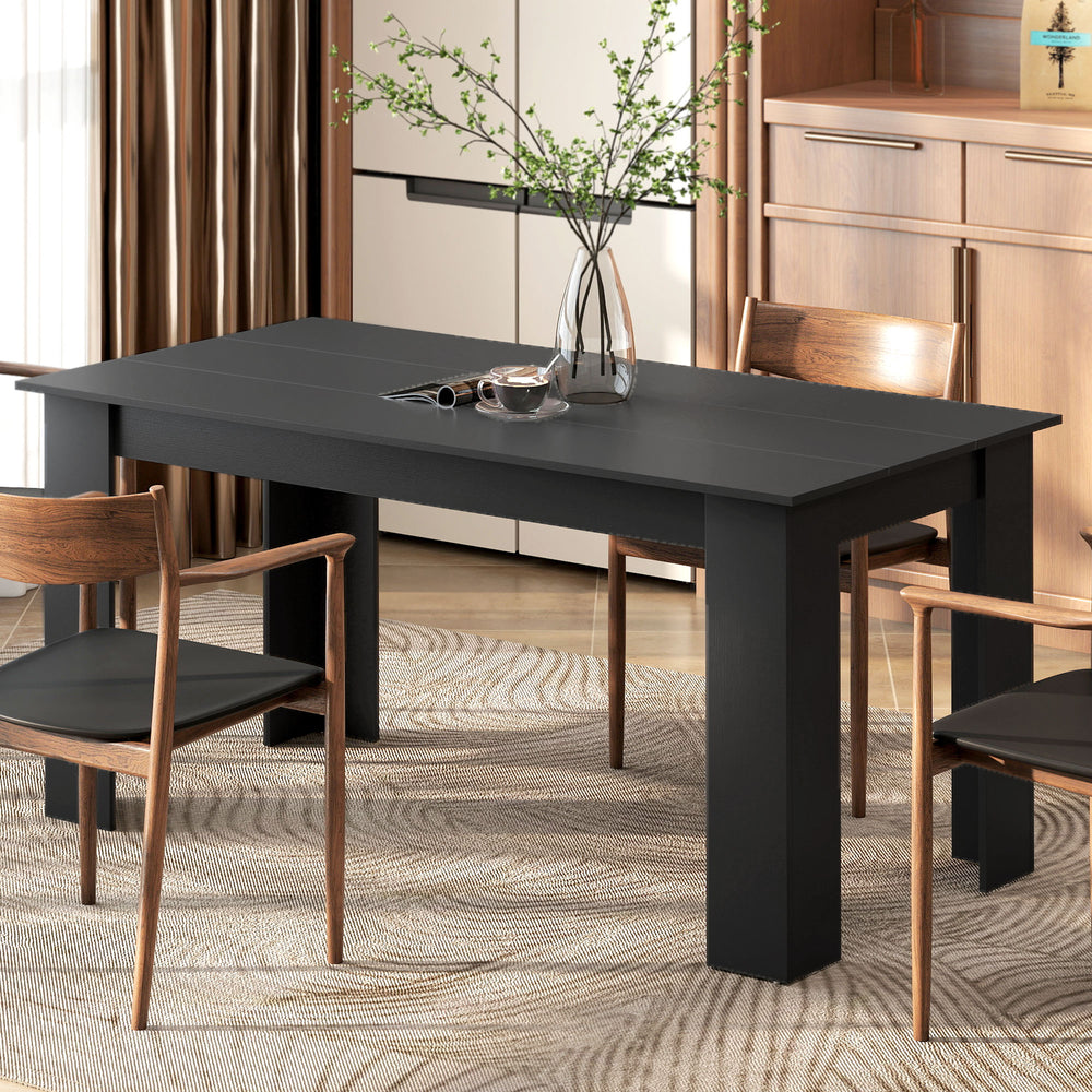 Kitchen table for 4 to 6 people, wood effect, black