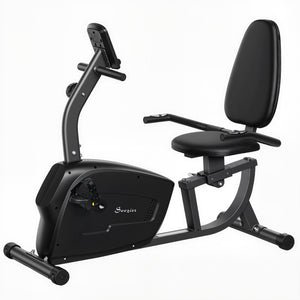 Recumbent exercise bike with 8 levels of magnetic resistance, LCD screen, heart rate sensor and adjustable seat