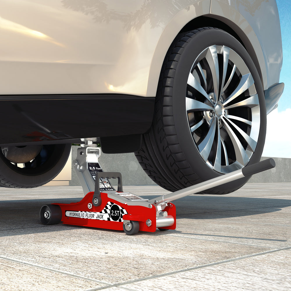 2.5-ton extra-low profile hydraulic jack with lifting range up to 14.1 in