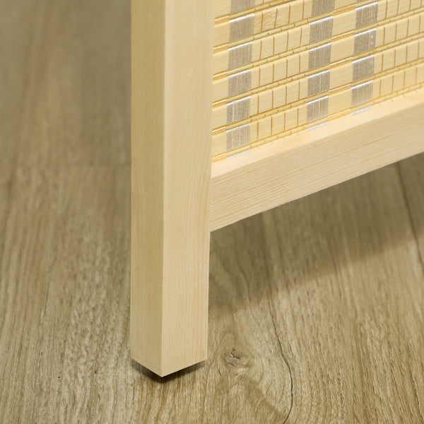 Woven bamboo room divider with 4 folding panels, natural