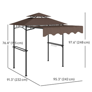 8' x 5' Grill Gazebo, Double Tiered Barbecue Grill Gazebo Shelter with Side Awning, 2 Side Shelves, 6 Hooks, Brown