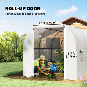 Portable tunnel greenhouse with door and ventilation window, white