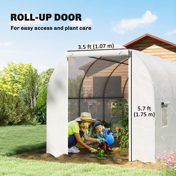 Portable tunnel greenhouse with door and ventilation window, white