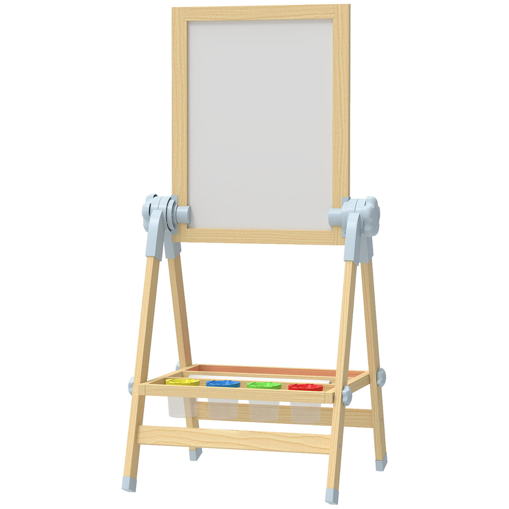 Double-sided wooden art easel with height-adjustable chalkboard and magnetic whiteboard, natural