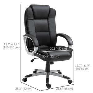 High-back office chair in PU leather with padded armrests