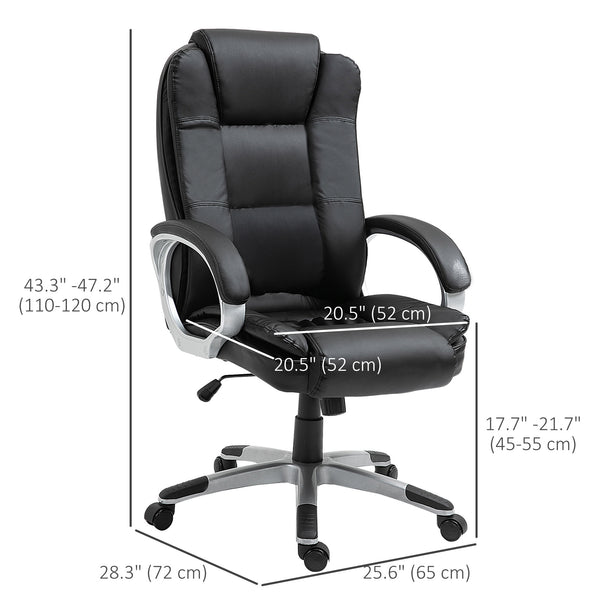High-back office chair in PU leather with padded armrests