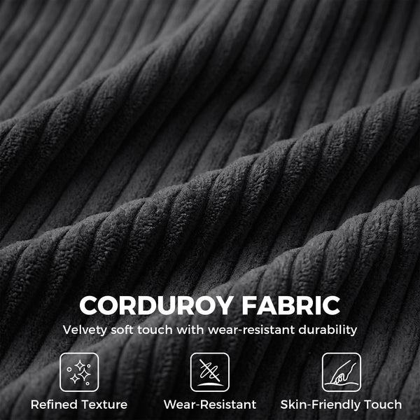 U-shaped corduroy sofa with double storage ottoman, under-seat storage, 4 cushions, dark grey