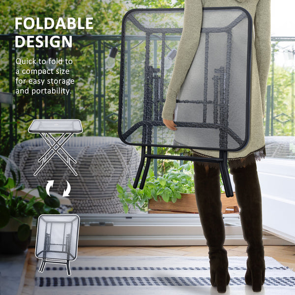 Square folding garden table with parasol hole, black
