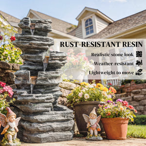6-Tier Outdoor Fountain with LED Lighting, Resin with Pump, Grey