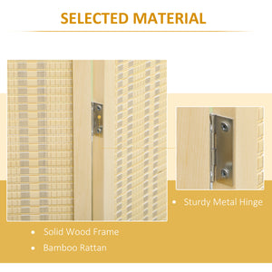 Woven bamboo room divider with 4 folding panels, natural