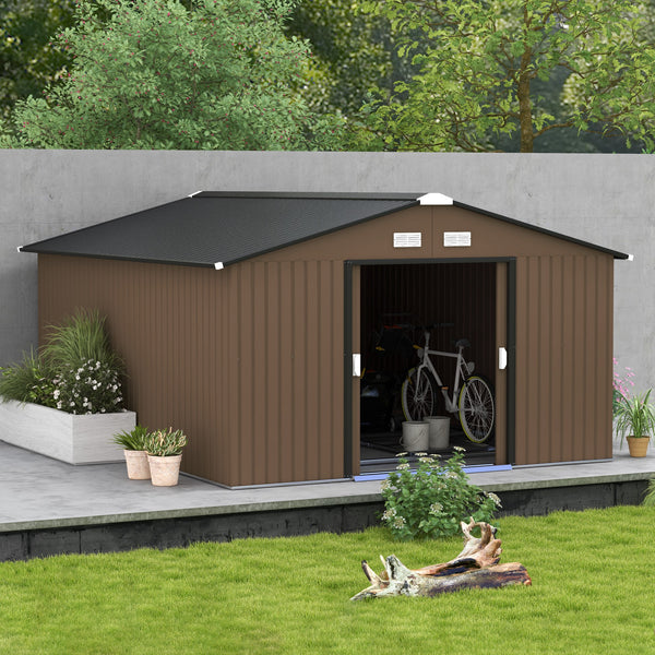 Metal garden shed with foundation kit included, brown
