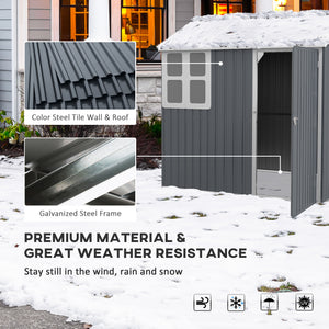 Metal garden shed with lockable door, ventilation, sloping roof, dark grey