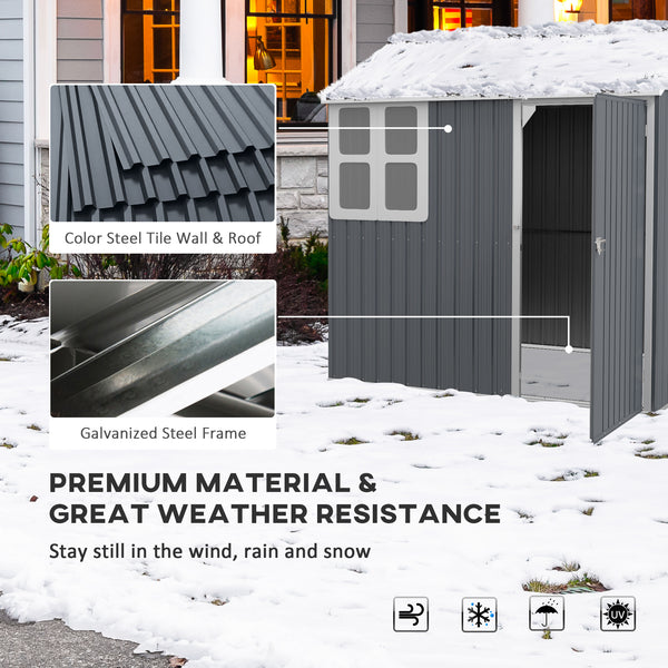 Metal garden shed with lockable door, ventilation, sloping roof, dark grey