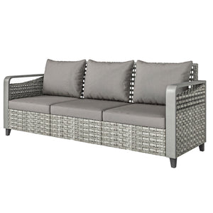 3-seater outdoor braided rattan sofa with cushions, grey