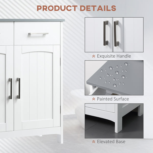 Freestanding bathroom cabinet with 2 drawers, double door, adjustable shelf, white