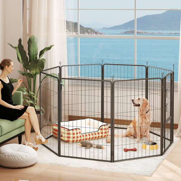 Dog Playpen, Indoor/Outdoor, Portable and Foldable, 8 Panels, with Door and Strap, for Large Dogs