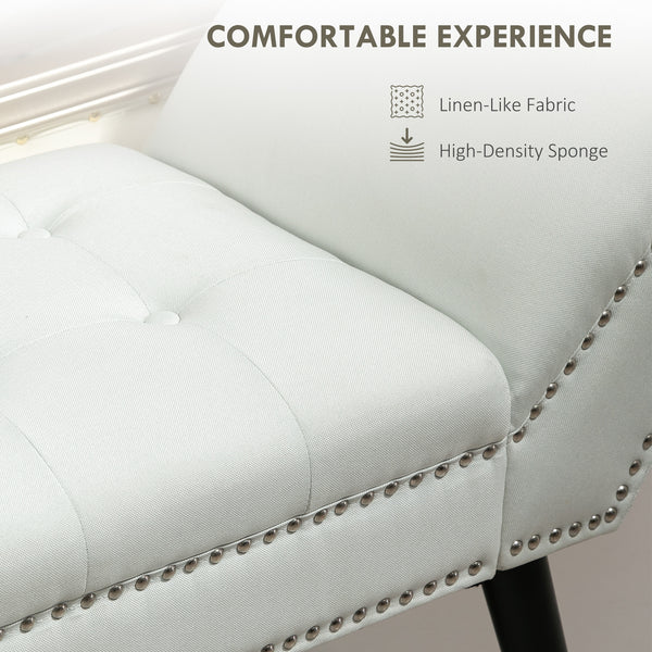 Modern upholstered bench with arms and nailhead trim, white