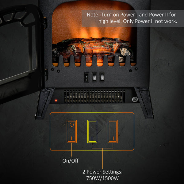 Freestanding Electric Fireplace with Realistic Flame Effect 750W/1500W, Black