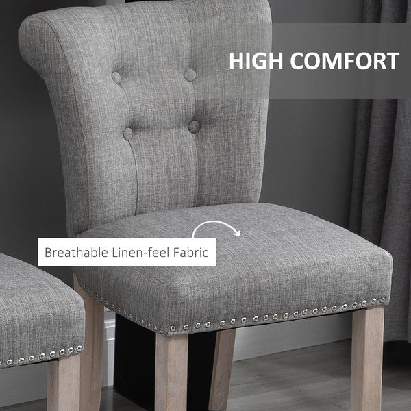 Set of 2 padded bar stools with tufted backrest, grey