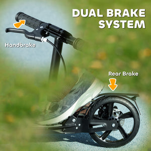 Foldable scooter, 4 adjustable heights, double brake and shock absorption, black