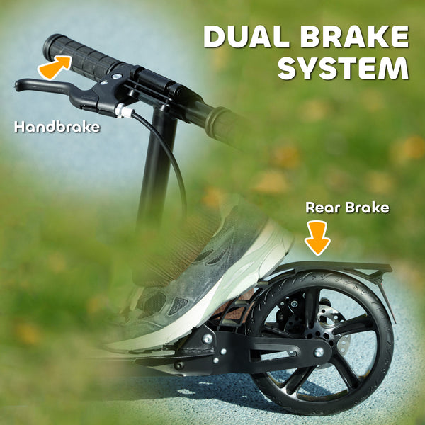 Foldable scooter, 4 adjustable heights, double brake and shock absorption, black