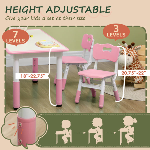 Children's table and 4 chairs set, pink