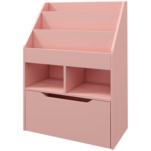 Children's bookcase with storage drawer, pink