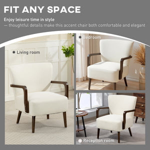Accent chair with wooden legs, thick padding, cream white