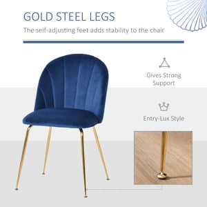 Set of 2 upholstered chairs with gold metal legs, blue