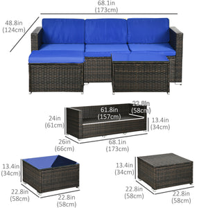 3 Pieces Patio Furniture Set with Cushions, Outdoor PE Rattan Wicker Conversation Corner Sofa Set with Glass Top Table and Adjustable Foot for Garden, Lawn, Blue