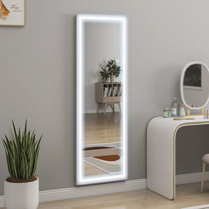 64" LED full-length mirror with adjustable lighting and two-tone white and pink frame