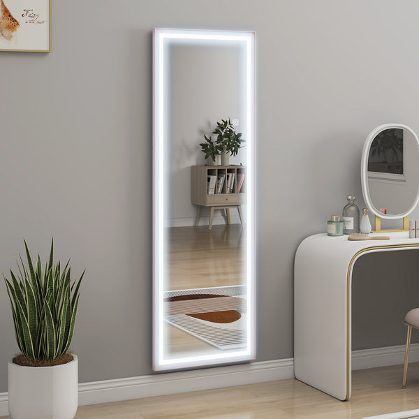 64" LED full-length mirror with adjustable lighting and two-tone white and pink frame