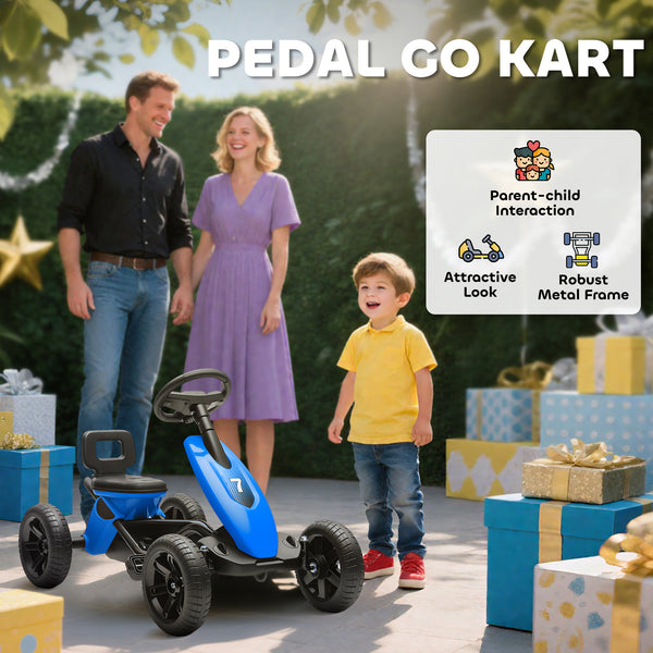 Pedal go-kart with silent EVA wheels, blue
