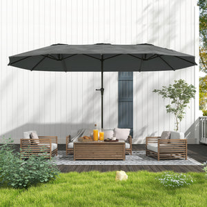 13-foot double-sided parasol with crank, light grey 