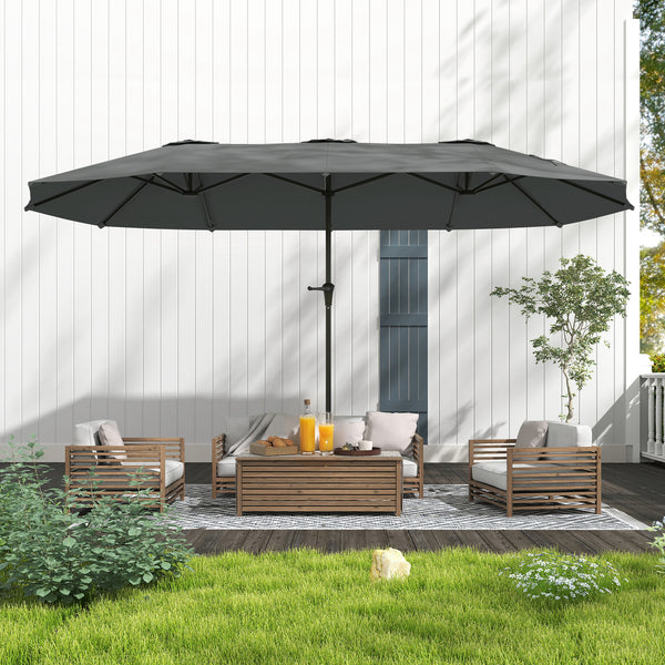 13-foot double-sided parasol with crank, light grey 