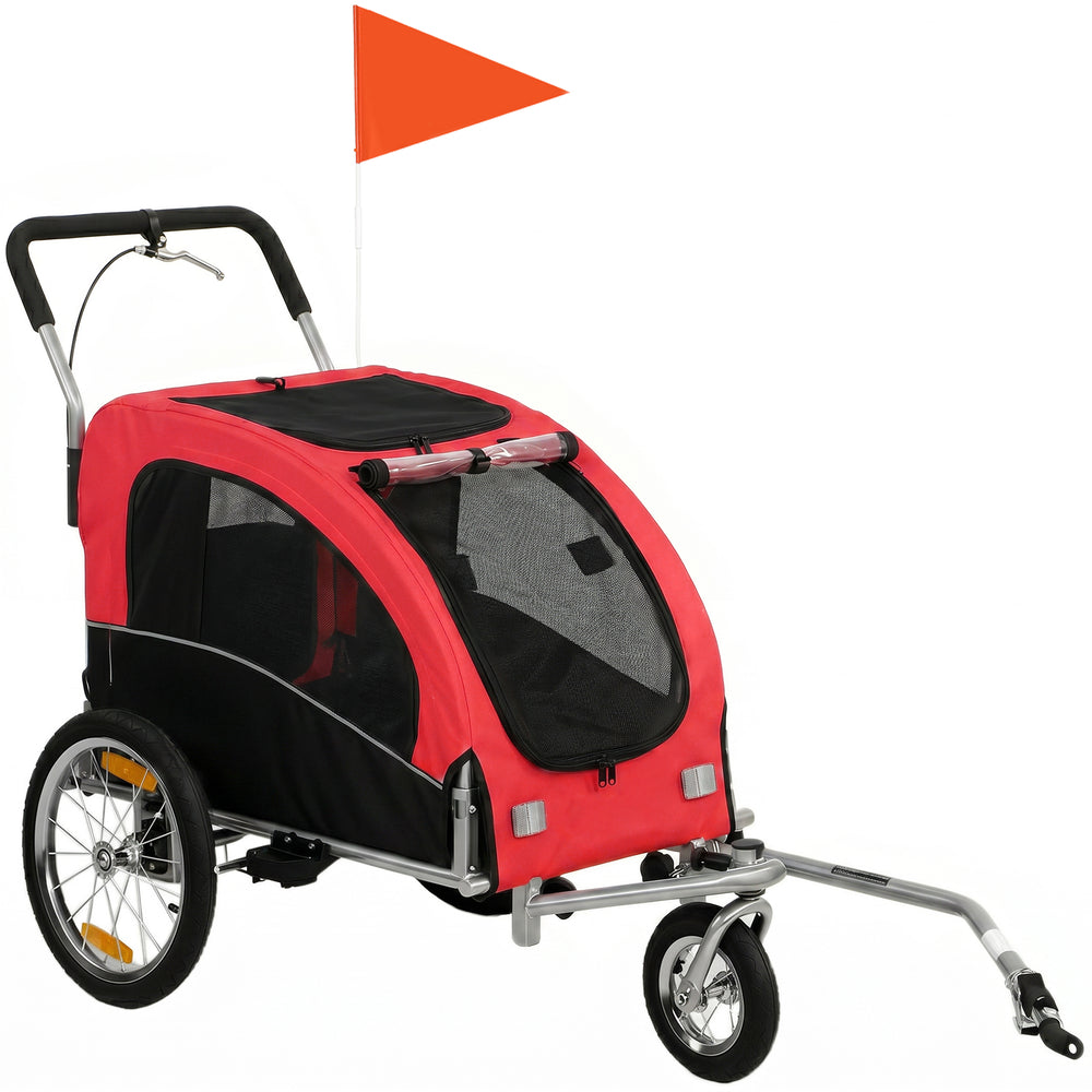 2-in-1 dog bike trailer and stroller, red