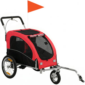 2-in-1 dog bike trailer and stroller, red