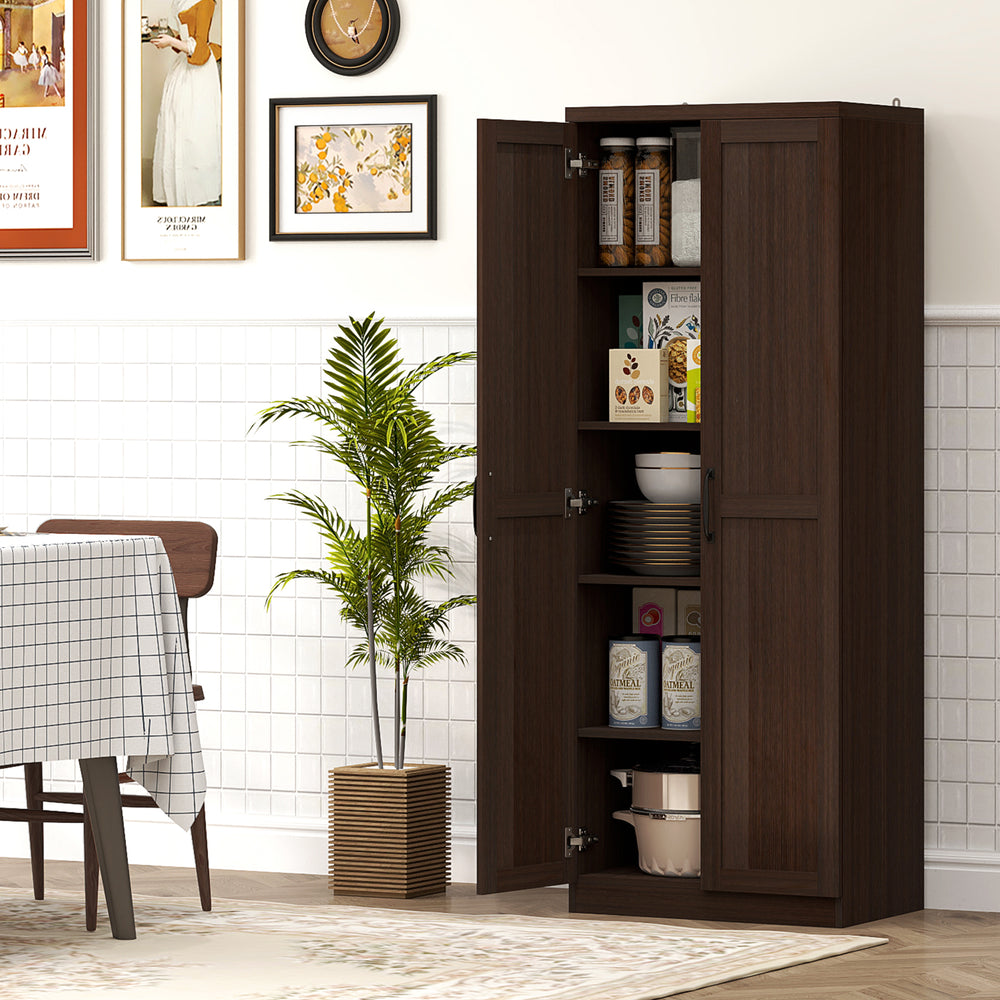 5-Tier Pantry with Adjustable Doors and Shelves, Dark Brown
