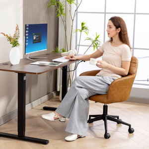 Adjustable height swivel office chair in faux leather, brown